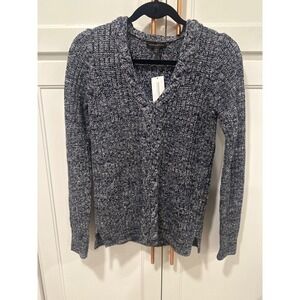 Banana Republic Womens cable Knit Bohn Sweater Blue White Marled  M cotton blend